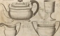 Picture 6 of 110 from Engraved pattern book or trade catalogue of Sheffield plate, including cruet, soy frames, dinnerware, soup tureens, sauce boats, platters, coasters, salt cellars, mustard pots, serving pieces, utensils, cake baskets, tea urns, candlesticks, candelabra, oil lamps, snuffers and more (1800), leaf 11