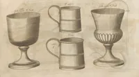 Picture 92 of 110 from Engraved pattern book or trade catalogue of Sheffield plate, including cruet, soy frames, dinnerware, soup tureens, sauce boats, platters, coasters, salt cellars, mustard pots, serving pieces, utensils, cake baskets, tea urns, candlesticks, candelabra, oil lamps, snuffers and more (1800), leaf 111