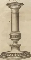 An illustration from Engraved pattern book or trade catalogue of Sheffield plate, including cruet, soy frames, dinnerware, soup tureens, sauce boats, platters, coasters, salt cellars, mustard pots, serving pieces, utensils, cake baskets, tea urns, candlesticks, candelabra, oil lamps, snuffers and more (1800)
