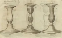 Picture 100 of 110 from Engraved pattern book or trade catalogue of Sheffield plate, including cruet, soy frames, dinnerware, soup tureens, sauce boats, platters, coasters, salt cellars, mustard pots, serving pieces, utensils, cake baskets, tea urns, candlesticks, candelabra, oil lamps, snuffers and more (1800), leaf 122