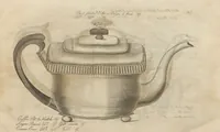 Picture 9 of 110 from Engraved pattern book or trade catalogue of Sheffield plate, including cruet, soy frames, dinnerware, soup tureens, sauce boats, platters, coasters, salt cellars, mustard pots, serving pieces, utensils, cake baskets, tea urns, candlesticks, candelabra, oil lamps, snuffers and more (1800), leaf 15