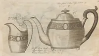 Picture 10 of 110 from Engraved pattern book or trade catalogue of Sheffield plate, including cruet, soy frames, dinnerware, soup tureens, sauce boats, platters, coasters, salt cellars, mustard pots, serving pieces, utensils, cake baskets, tea urns, candlesticks, candelabra, oil lamps, snuffers and more (1800), leaf 16