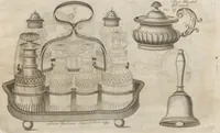 Picture 28 of 110 from Engraved pattern book or trade catalogue of Sheffield plate, including cruet, soy frames, dinnerware, soup tureens, sauce boats, platters, coasters, salt cellars, mustard pots, serving pieces, utensils, cake baskets, tea urns, candlesticks, candelabra, oil lamps, snuffers and more (1800), leaf 38