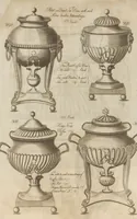 Picture 1 of 110 from Engraved pattern book or trade catalogue of Sheffield plate, including cruet, soy frames, dinnerware, soup tureens, sauce boats, platters, coasters, salt cellars, mustard pots, serving pieces, utensils, cake baskets, tea urns, candlesticks, candelabra, oil lamps, snuffers and more (1800), leaf 6