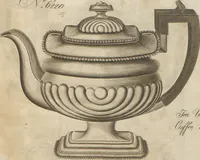 Picture 2 of 110 from Engraved pattern book or trade catalogue of Sheffield plate, including cruet, soy frames, dinnerware, soup tureens, sauce boats, platters, coasters, salt cellars, mustard pots, serving pieces, utensils, cake baskets, tea urns, candlesticks, candelabra, oil lamps, snuffers and more (1800), leaf 7