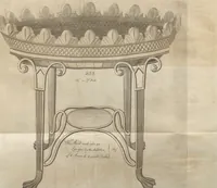 An illustration from Engraved pattern book or trade catalogue of Sheffield plate, including cruet, soy frames, dinnerware, soup tureens, sauce boats, platters, coasters, salt cellars, mustard pots, serving pieces, utensils, cake baskets, tea urns, candlesticks, candelabra, oil lamps, snuffers and more (1800)