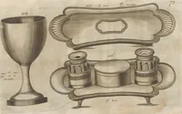 Picture 67 of 110 from Engraved pattern book or trade catalogue of Sheffield plate, including cruet, soy frames, dinnerware, soup tureens, sauce boats, platters, coasters, salt cellars, mustard pots, serving pieces, utensils, cake baskets, tea urns, candlesticks, candelabra, oil lamps, snuffers and more (1800), leaf 87