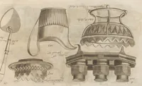 An illustration from Engraved pattern book or trade catalogue of Sheffield plate, including cruet, soy frames, dinnerware, soup tureens, sauce boats, platters, coasters, salt cellars, mustard pots, serving pieces, utensils, cake baskets, tea urns, candlesticks, candelabra, oil lamps, snuffers and more (1800)