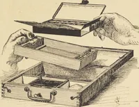 An illustration from Jules Chauvin : atelier de dorure et d'encadrements, fournitures speciales pour artistes, agent general pour la France, des couleurs a la detrempe a la majolique et a la resine du Baron de Pereira, des couleurs resineuses de Mussini, des couleurs a l'huile et a l'ambre dissous de Jacques Blockx, des toiles fond albumen et majolique, preparees par le procede de Pereira pour la peinture a la detrempe et a l'huile, couleurs extra fines a l'huile broyees a la main, couleurs extra fines al detrempe... materiel d'artistes (1893)