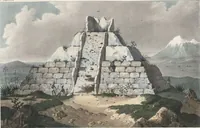 An illustration from Antiquités mexicaines : relation des trois expéditions du capitaine Dupaix, ordonnées en 1805, 1806, et 1807, pour la recherche des antiquités du pays, notamment celles de Mitla et de Palenque : [atlas] / accompagnée des dessins de Castañeda et d'une carte du pays exploré ; suivie d'un parallèle de ces monuments avec ceux de l'Égypte, de l'Indostan, et du reste de l'ancien monde, par M. Alexandre Lenoir, d'une dissertation sur l'origine de l'ancienne population des deux Amériques et sur les diverses antiquités de ce continent, par M. Warden, avec un discours préliminaire par M. Charles Farcy, et des notes explicatives, et autres documents, par MM. Baradère, de St. Priest, et plusieurs voyageurs que ont parcouru l'Amérique (1834)