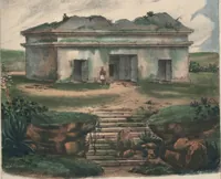 An illustration from Antiquités mexicaines : relation des trois expéditions du capitaine Dupaix, ordonnées en 1805, 1806, et 1807, pour la recherche des antiquités du pays, notamment celles de Mitla et de Palenque : [atlas] / accompagnée des dessins de Castañeda et d'une carte du pays exploré ; suivie d'un parallèle de ces monuments avec ceux de l'Égypte, de l'Indostan, et du reste de l'ancien monde, par M. Alexandre Lenoir, d'une dissertation sur l'origine de l'ancienne population des deux Amériques et sur les diverses antiquités de ce continent, par M. Warden, avec un discours préliminaire par M. Charles Farcy, et des notes explicatives, et autres documents, par MM. Baradère, de St. Priest, et plusieurs voyageurs que ont parcouru l'Amérique (1834)