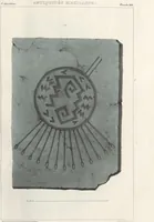 An illustration from Antiquités mexicaines : relation des trois expéditions du capitaine Dupaix, ordonnées en 1805, 1806, et 1807, pour la recherche des antiquités du pays, notamment celles de Mitla et de Palenque : [atlas] / accompagnée des dessins de Castañeda et d'une carte du pays exploré ; suivie d'un parallèle de ces monuments avec ceux de l'Égypte, de l'Indostan, et du reste de l'ancien monde, par M. Alexandre Lenoir, d'une dissertation sur l'origine de l'ancienne population des deux Amériques et sur les diverses antiquités de ce continent, par M. Warden, avec un discours préliminaire par M. Charles Farcy, et des notes explicatives, et autres documents, par MM. Baradère, de St. Priest, et plusieurs voyageurs que ont parcouru l'Amérique (1834)