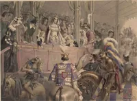 An illustration from The Eglinton tournament : dedicated to the Earl of Eglinton / Edward Corbould (1840)