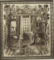 An illustration from The comedies of Molière : tapestries with subjects from the comedies of Molière, executed under Louis XV at the Royal Manufactory of Beauvais after cartoons by Jean Baptiste Oudry (1686-1755) and woven under the supervision of N. Besnier (1686)