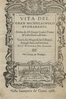 An illustration from Vita del gran Michelagnolo Bvonarroti / scritta da M. Giorgio Vasari, pittore & architetto aretino con le sue magnifiche essequie stategli fatte in Fiorenza, dall'Achademia del disegno (1568)
