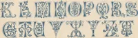An illustration from The book of ornamental alphabets, ancient and modern, from the ninth to the nineteenth century, with numerals : including Gothic, church-text, large and small, German, Italian, arabesque, initials for illumination, rustic, large and small, ornamental : and with an analysis of the Roman and Old English alphabets (large and small) ... / collected and designed by F. Delamotte (1858)