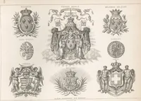 Picture 33 of 35 from Álbum graphique : recueil d'alphabets français, étrangers et ornés, couronnes, armes, supports, chiffres entrelacés et ornés : [volume 2] / monogrammes tires d'anciens manuscrits et composés par J. Girault (1870), leaf 100