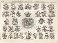 An illustration from Álbum graphique : recueil d'alphabets français, étrangers et ornés, couronnes, armes, supports, chiffres entrelacés et ornés : [volume 2] / monogrammes tires d'anciens manuscrits et composés par J. Girault (1870)