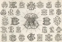 Picture 6 of 35 from Álbum graphique : recueil d'alphabets français, étrangers et ornés, couronnes, armes, supports, chiffres entrelacés et ornés : [volume 2] / monogrammes tires d'anciens manuscrits et composés par J. Girault (1870), leaf 12
