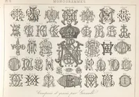 Picture 8 of 35 from Álbum graphique : recueil d'alphabets français, étrangers et ornés, couronnes, armes, supports, chiffres entrelacés et ornés : [volume 2] / monogrammes tires d'anciens manuscrits et composés par J. Girault (1870), leaf 14