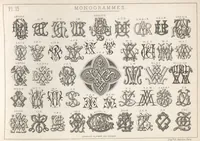 Picture 10 of 35 from Álbum graphique : recueil d'alphabets français, étrangers et ornés, couronnes, armes, supports, chiffres entrelacés et ornés : [volume 2] / monogrammes tires d'anciens manuscrits et composés par J. Girault (1870), leaf 16
