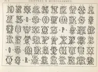 An illustration from Álbum graphique : recueil d'alphabets français, étrangers et ornés, couronnes, armes, supports, chiffres entrelacés et ornés : [volume 2] / monogrammes tires d'anciens manuscrits et composés par J. Girault (1870)