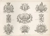Picture 32 of 35 from Álbum graphique : recueil d'alphabets français, étrangers et ornés, couronnes, armes, supports, chiffres entrelacés et ornés : [volume 2] / monogrammes tires d'anciens manuscrits et composés par J. Girault (1870), leaf 99