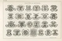 Picture 26 of 37 from Álbum graphique : recueil d'alphabets français, étrangers et ornés, couronnes, armes, supports, chiffres entrelacés et ornés : [volume 1] / monogrammes tires d'anciens manuscrits et composés par J. Girault (1870), leaf 59