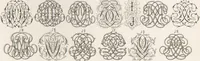 Picture 29 of 37 from Álbum graphique : recueil d'alphabets français, étrangers et ornés, couronnes, armes, supports, chiffres entrelacés et ornés : [volume 1] / monogrammes tires d'anciens manuscrits et composés par J. Girault (1870), leaf 68