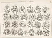 Picture 30 of 37 from Álbum graphique : recueil d'alphabets français, étrangers et ornés, couronnes, armes, supports, chiffres entrelacés et ornés : [volume 1] / monogrammes tires d'anciens manuscrits et composés par J. Girault (1870), leaf 69