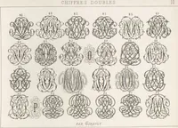 Picture 32 of 37 from Álbum graphique : recueil d'alphabets français, étrangers et ornés, couronnes, armes, supports, chiffres entrelacés et ornés : [volume 1] / monogrammes tires d'anciens manuscrits et composés par J. Girault (1870), leaf 71