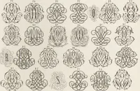 Picture 33 of 37 from Álbum graphique : recueil d'alphabets français, étrangers et ornés, couronnes, armes, supports, chiffres entrelacés et ornés : [volume 1] / monogrammes tires d'anciens manuscrits et composés par J. Girault (1870), leaf 72