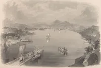 An illustration from Gallery of landscape painters : comprising twenty-four illustrations of American scenery, from paintings by G.L. Brown, W.H. Beard, Casilear, Colman, DeHaas, Gignoux, William Hart, James M. Hart, Hill, Hinshelwood, Hubbard, Inness, Kensett, Momberger, J.D. Smillie, Geo. H. Smillie, Whittredge ; Engraved on steel, by eminent engravers, with letter-press descriptions (1872)