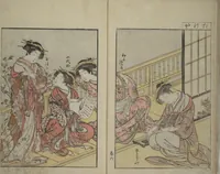 An illustration from Mirror of Yoshiwara Beauties (Seirō bijin awase sugata kagami) (1776)