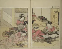 An illustration from Mirror of Yoshiwara Beauties (Seirō bijin awase sugata kagami) (1776)
