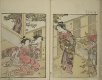 An illustration from Mirror of Yoshiwara Beauties (Seirō bijin awase sugata kagami) (1776)