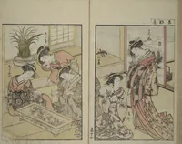 An illustration from Mirror of Yoshiwara Beauties (Seirō bijin awase sugata kagami) (1776)