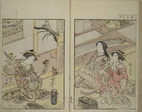 An illustration from Mirror of Yoshiwara Beauties (Seirō bijin awase sugata kagami) (1776)