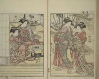 An illustration from Mirror of Yoshiwara Beauties (Seirō bijin awase sugata kagami) (1776)