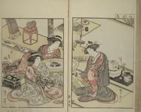 An illustration from Mirror of Yoshiwara Beauties (Seirō bijin awase sugata kagami) (1776)
