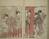 An illustration from Mirror of Yoshiwara Beauties (Seirō bijin awase sugata kagami) (1776)