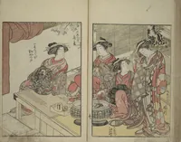 An illustration from Mirror of Yoshiwara Beauties (Seirō bijin awase sugata kagami) (1776)