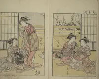 An illustration from Mirror of Yoshiwara Beauties (Seirō bijin awase sugata kagami) (1776)