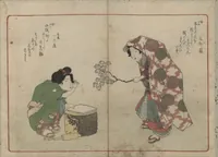 An illustration from Book of Humorous Poems "Hundred Thousand Birds" (Kyōka momochidori 狂歌百千鳥) (1830)