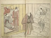 An illustration from Amusements of Kabuki Actors of the "Third Floor" [Dressing Room] (Yakusha sangaikyō), by Shikitei Sanba (1801)