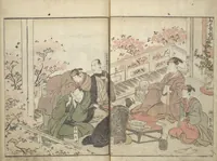 An illustration from Amusements of Kabuki Actors of the "Third Floor" [Dressing Room] (Yakusha sangaikyō), by Shikitei Sanba (1801)