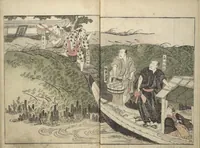 An illustration from Amusements of Kabuki Actors of the "Third Floor" [Dressing Room] (Yakusha sangaikyō), by Shikitei Sanba (1801)