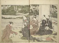 An illustration from Amusements of Kabuki Actors of the "Third Floor" [Dressing Room] (Yakusha sangaikyō), by Shikitei Sanba (1801)