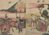 An illustration from Fifty-three Stations on the Tōkaidō Road (Tōkaidō gojūsantsugi ehon ekiro no suzu 東海道五十三次絵本駅路鈴) : [volume 1] (1840)