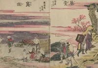 An illustration from Fifty-three Stations on the Tōkaidō Road (Tōkaidō gojūsantsugi ehon ekiro no suzu 東海道五十三次絵本駅路鈴) : [volume 1] (1840)